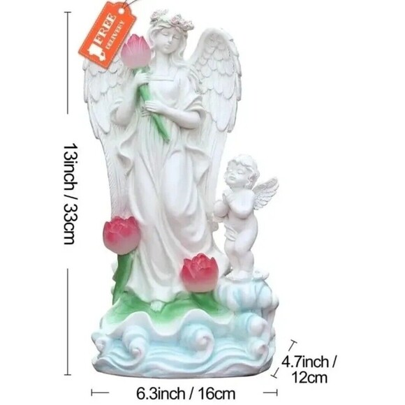 Voveexy Angel Garden Statue, Solar Garden Figurine Lotus Outdoor Decor with Warm - Picture 6 of 6